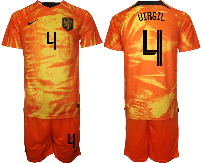Men 2022 World Cup National Team Netherlands home orange 4 Soccer Jerseys